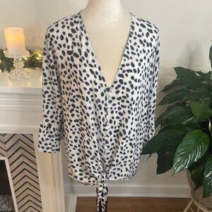 Black and White Tie Front Blouse with Relaxed Fit